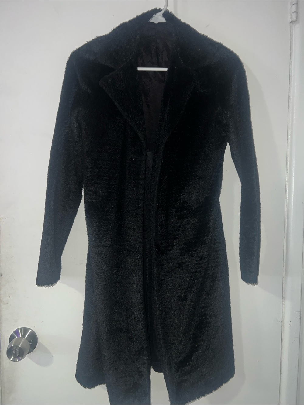 Black Faux Fur Long Coat - Women's Black Fuzzy Jacket
